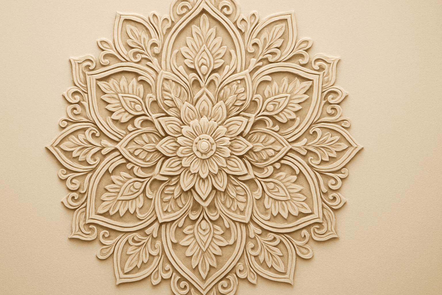 Intricate floral mandala design exemplifying balanced radial composition with symmetrical elements radiating from center