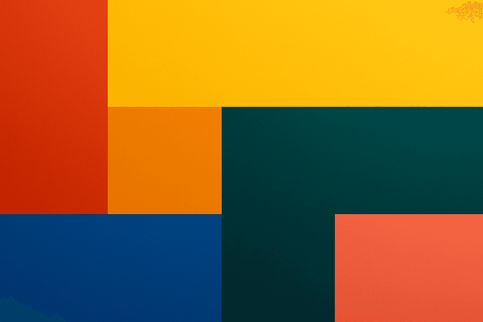 Vibrant color blocking layout composition with bold, distinct color sections