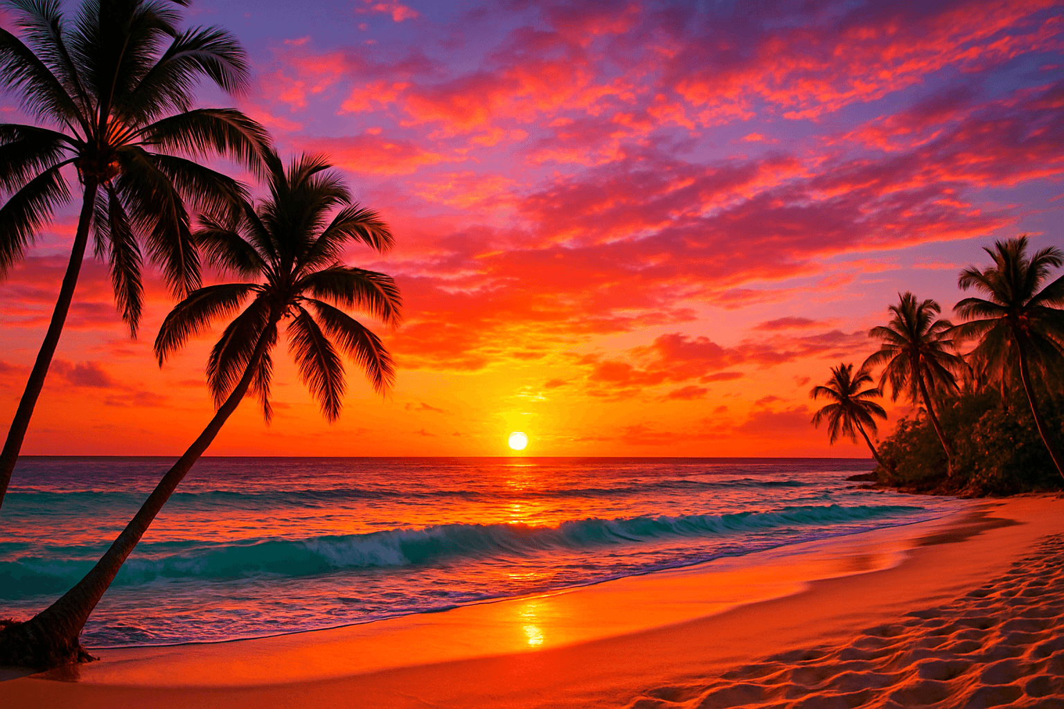 A vibrant tropical landscape illustrating high color saturation control in AI-generated images