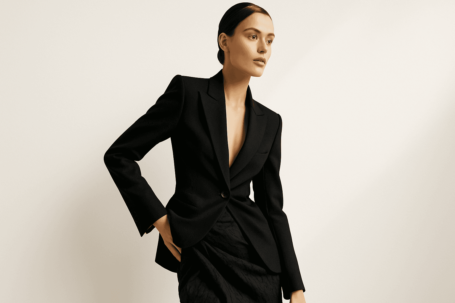 Modern editorial photo with dynamic asymmetric layout, clean composition, refined lighting