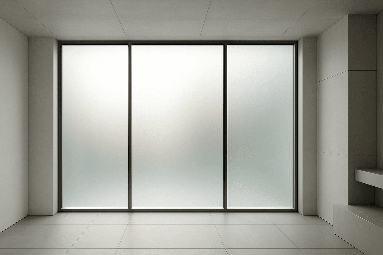 Modern interior with frosted glass surface window softly diffusing natural light