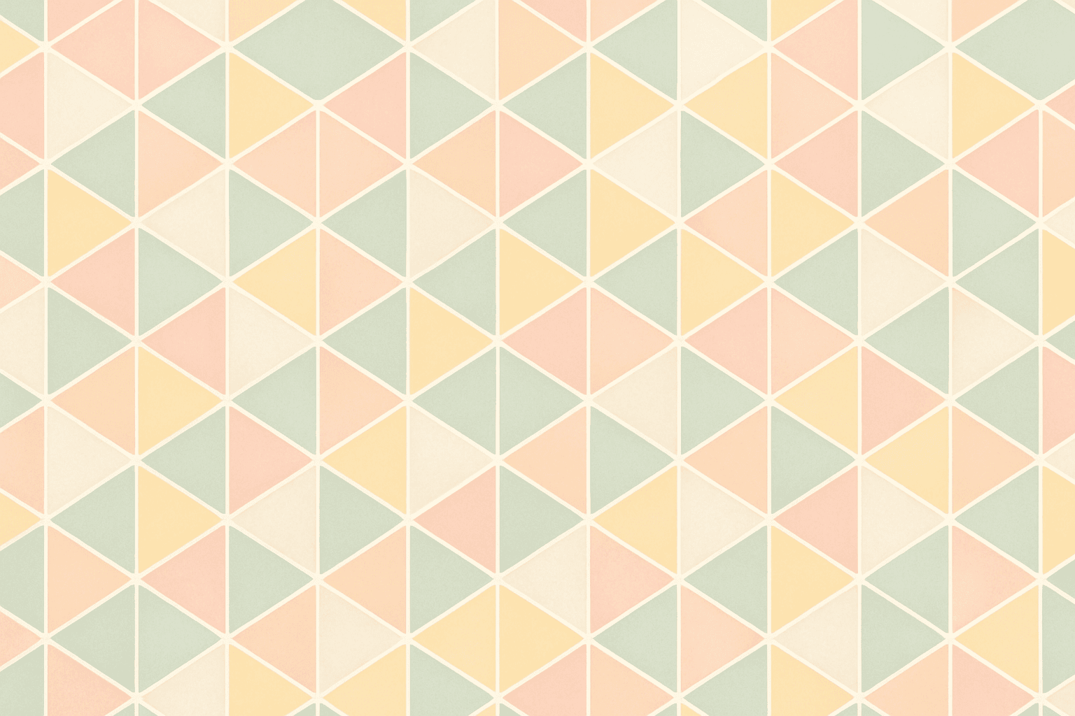 Abstract seamless geometric pattern of repeating hexagons and triangles in pastel colors with sharp edges and soft lighting