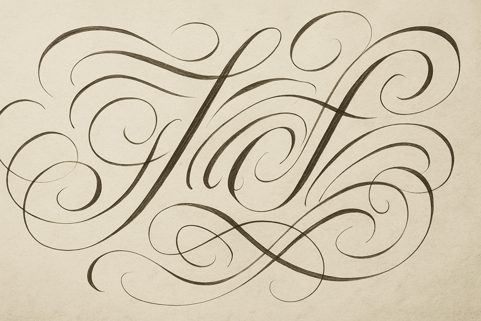 Artistic hand lettered typography style with elegant brush strokes and decorative flourishes on a textured background