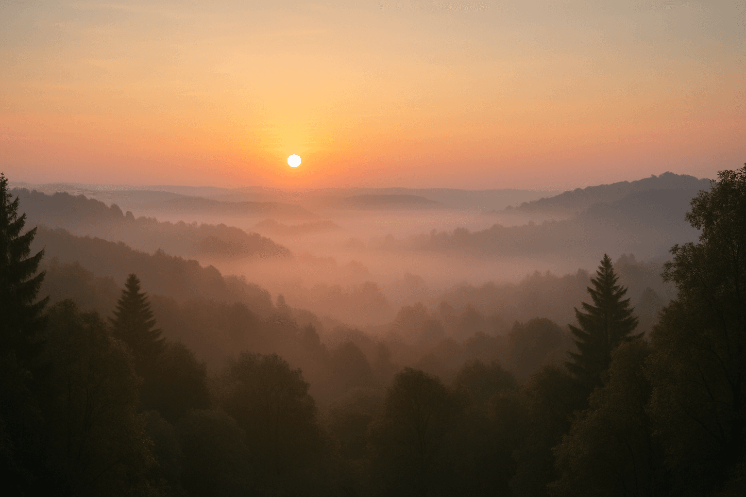 Landscape with gradual haze depth effect creating atmospheric perspective and natural depth