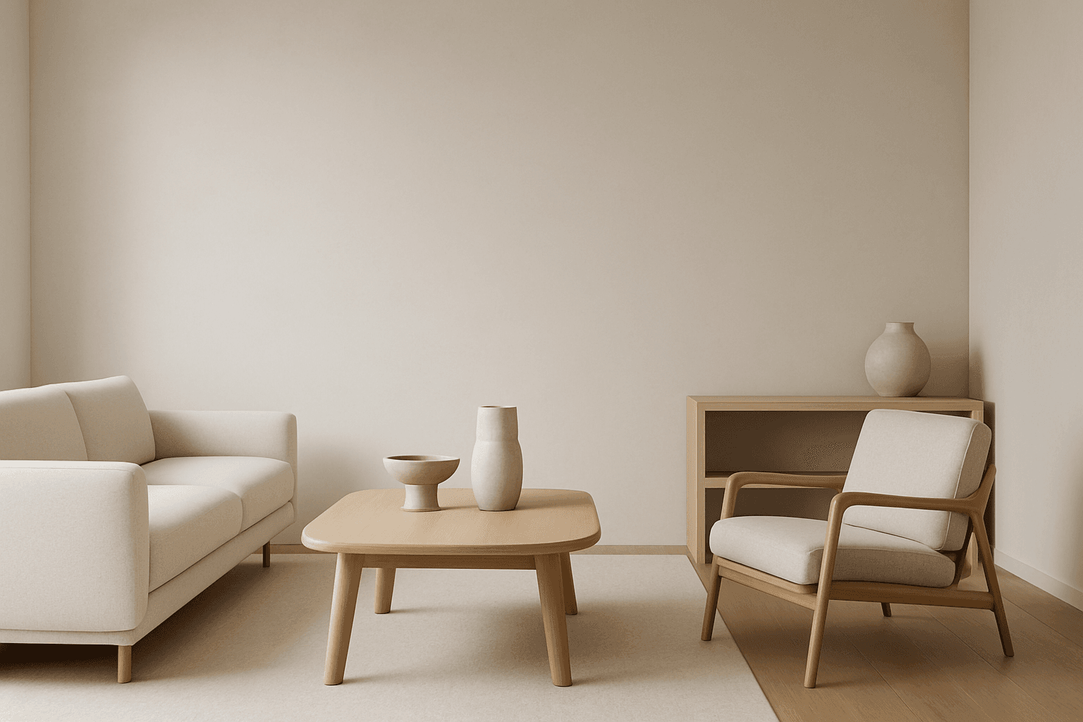 Minimalist design style interior with clean lines, neutral colors, and ample negative space