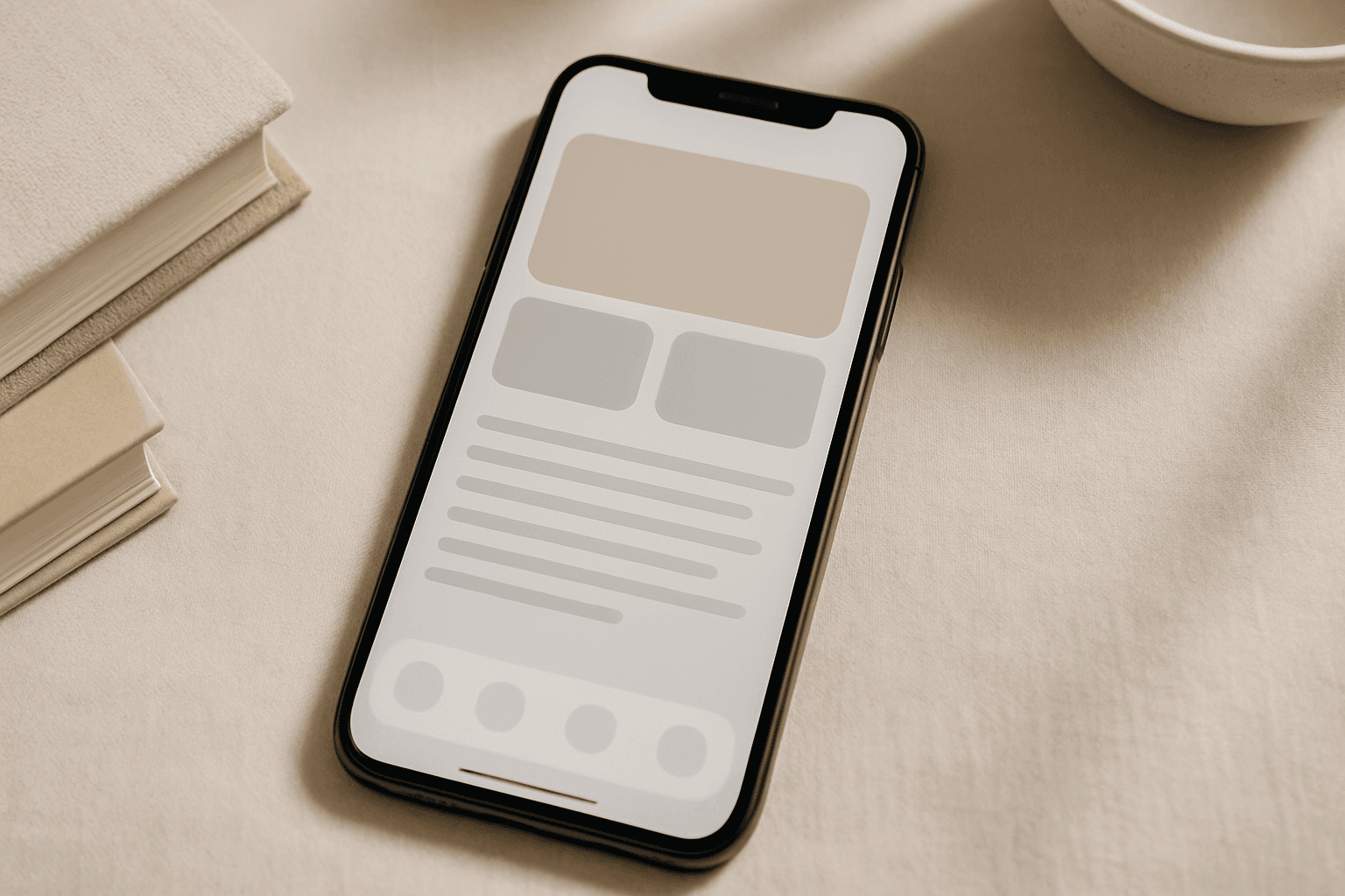 Modern clean mobile app hero image showcasing sleek smartphone UI with realistic lighting