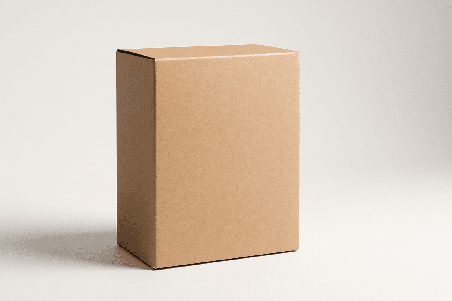 Realistic packaging mockup design showing clean cardboard box with soft shadows on white background
