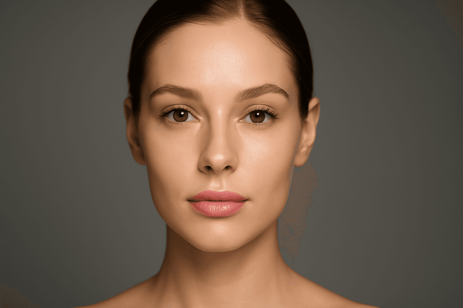 Portrait of a young woman illuminated by bright, even ring light creating a circular catchlight in her eyes