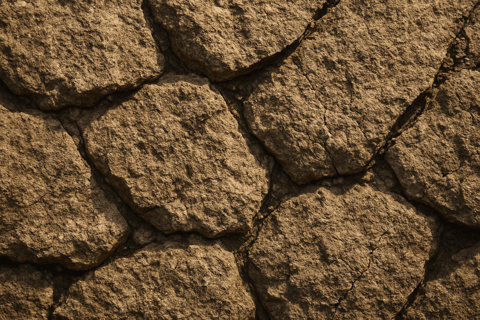 Close-up of rustic stone texture showing rough, uneven natural stones with cracks and earthy tones