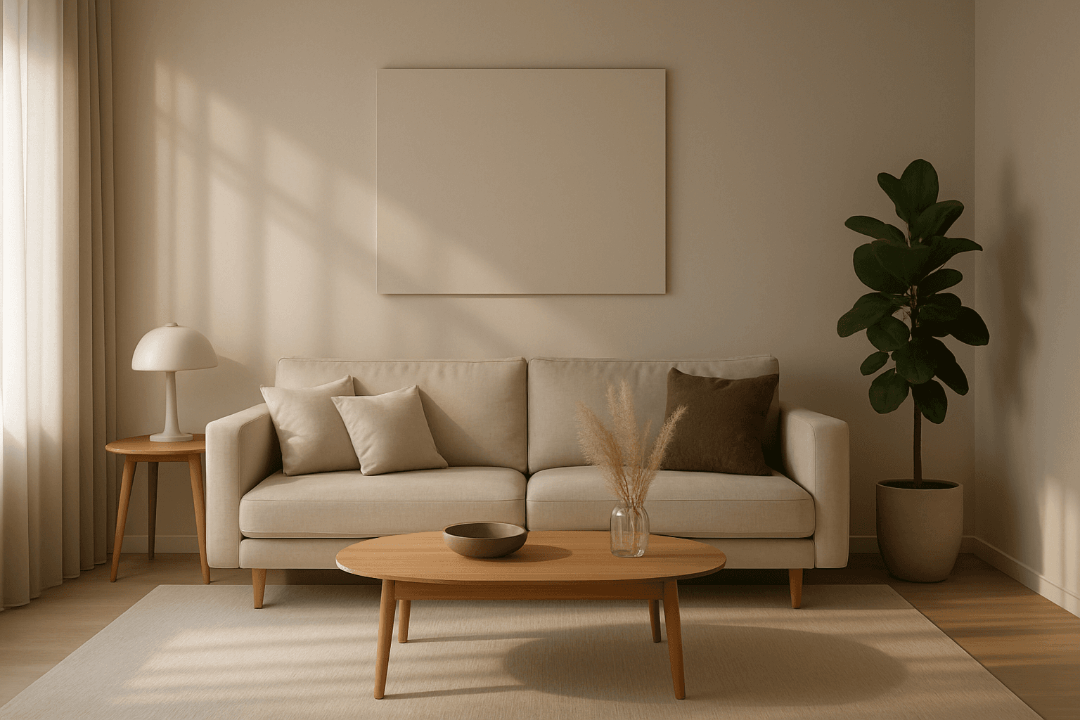 Elegant modern interior softly illuminated with gentle diffused shadows and natural light