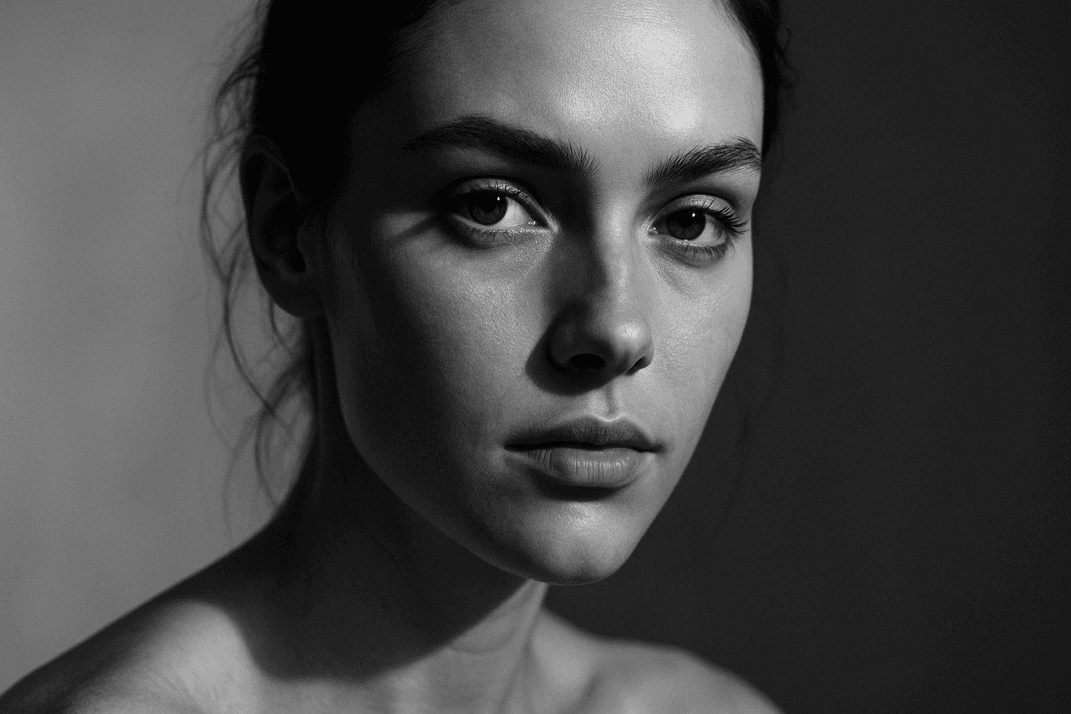 Abstract portrait featuring strong tonal contrast composition with clear light and shadow separation