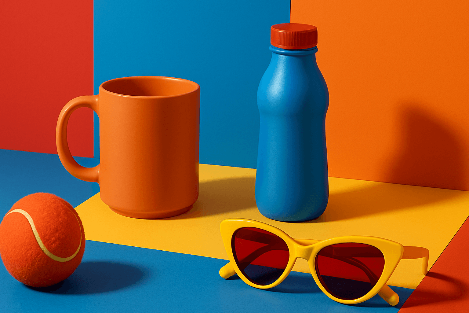 Colorful composition with vibrant contrast hues showcasing bold complementary colors in a modern editorial style
