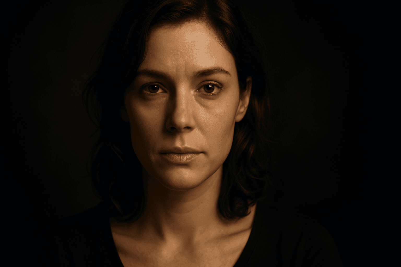 Portrait with vignette framing technique showing soft dark edges emphasizing central face
