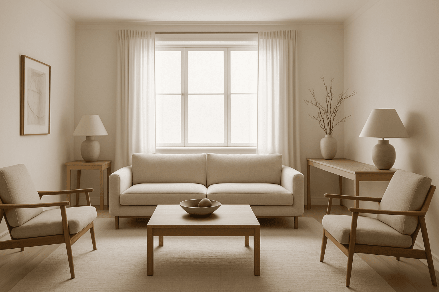 Elegant room interior with well-balanced visual weight and harmonious composition