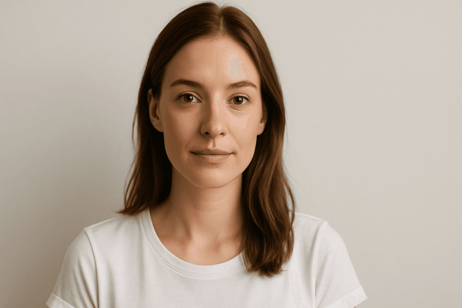 Elegant portrait with balanced color temperature showing natural skin tones and neutral lighting