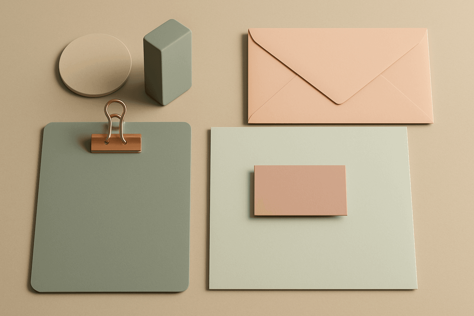 Modern branding visual assets with clean geometric shapes and muted pastel colors in a balanced composition