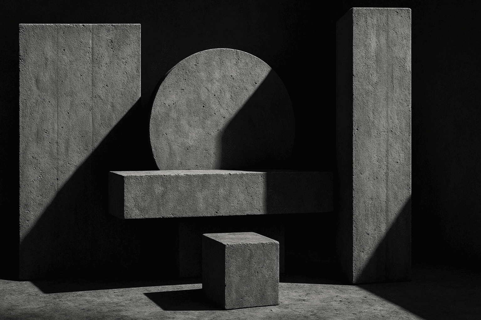 Brutalist Graphic Style AI generated image showcasing bold geometric shapes and textured concrete surfaces under stark lighting