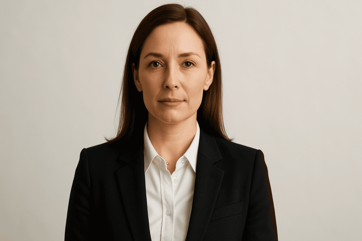 Portrait of a professional woman centered on a clean background with refined lighting