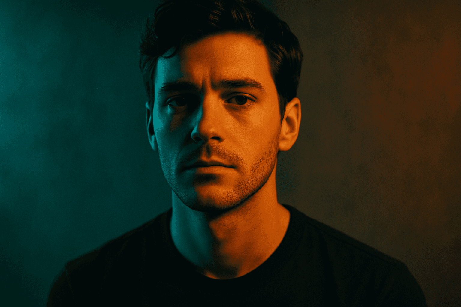 AI-generated cinematic portrait with teal and orange color grading and dramatic lighting
