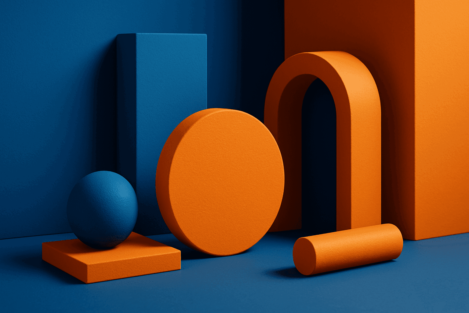 Abstract composition showing complementary color pairing of blue and orange with modern clean design