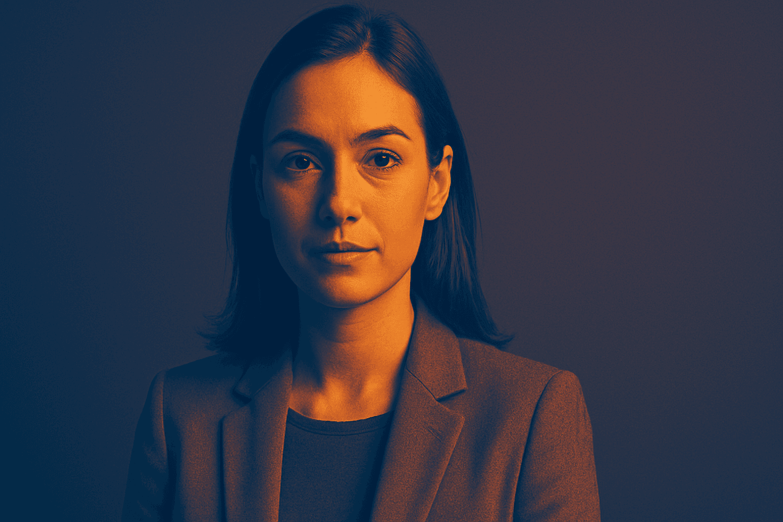 Example portrait image using duotone contrast palette with blue and orange hues