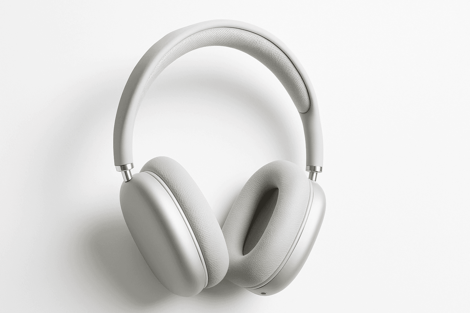 E-commerce product photoshoot style image showing a professional product shot of wireless headphones on white background with soft studio lighting