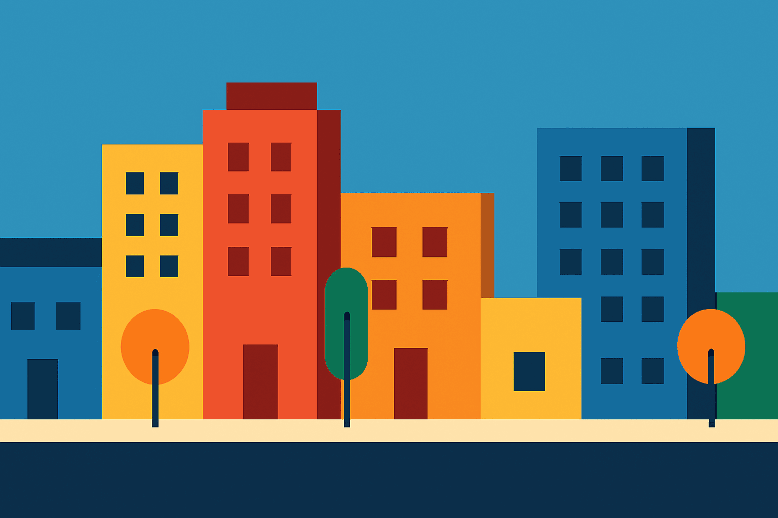 Example of Flat Design Style showing simple geometric icons with bold colors and clean edges