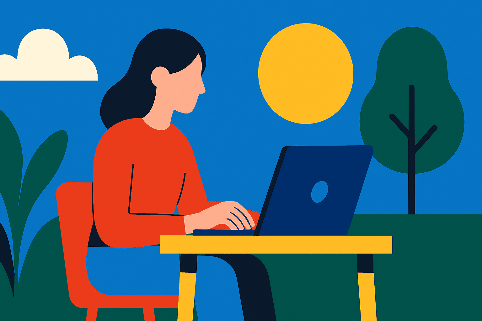 Colorful flat graphic design style illustration with simple geometric shapes and bold colors