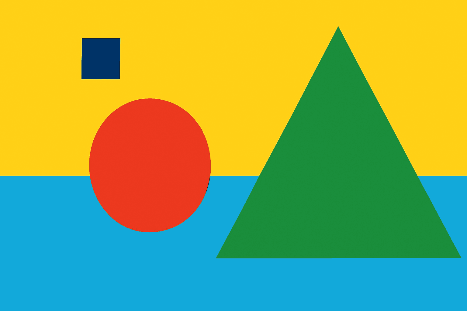 Flat minimalist design style image with simple geometric shapes and solid vibrant colors