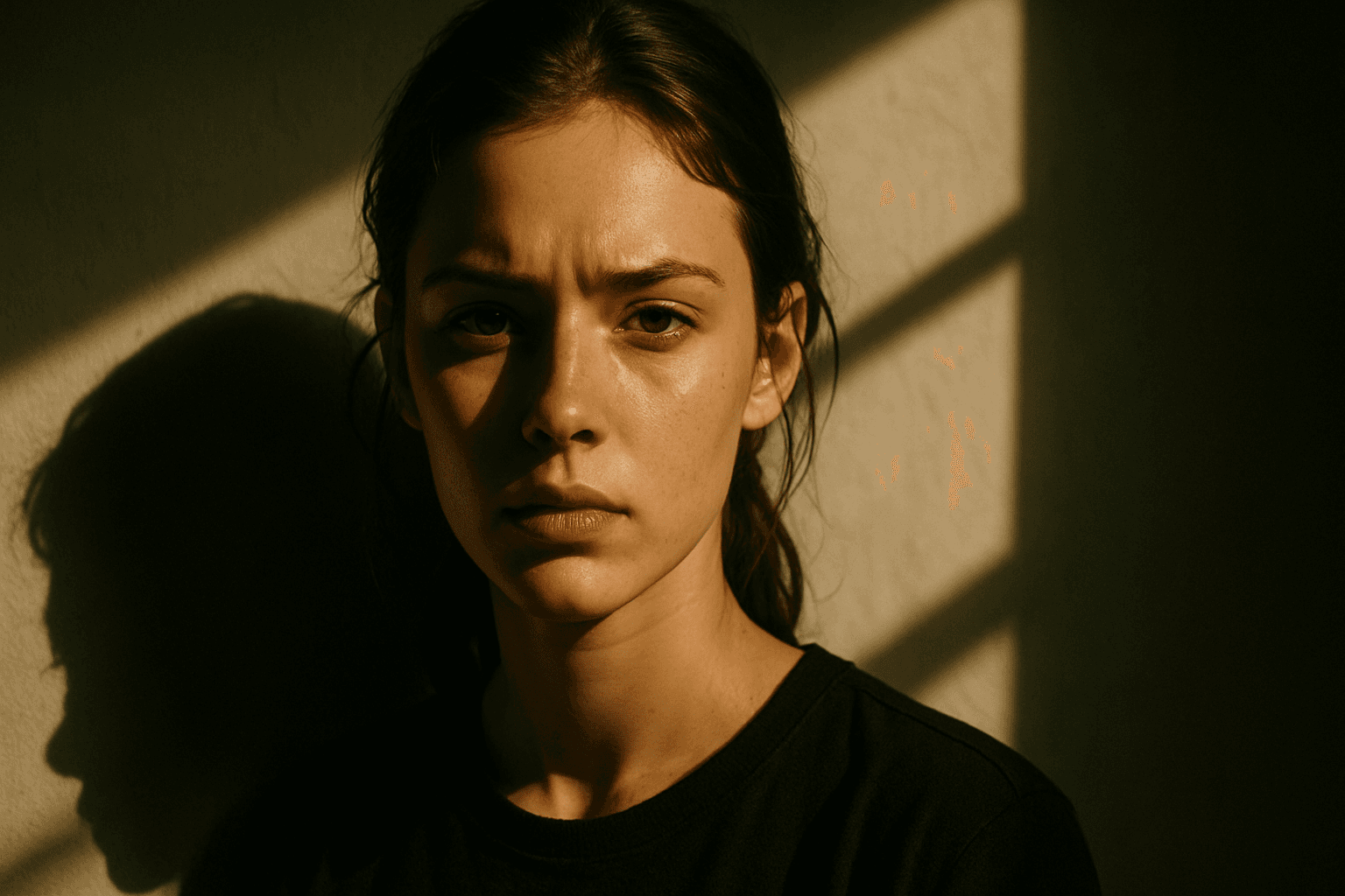 Portrait showing hard shadow contrast with sharp, bold shadows and dramatic lighting