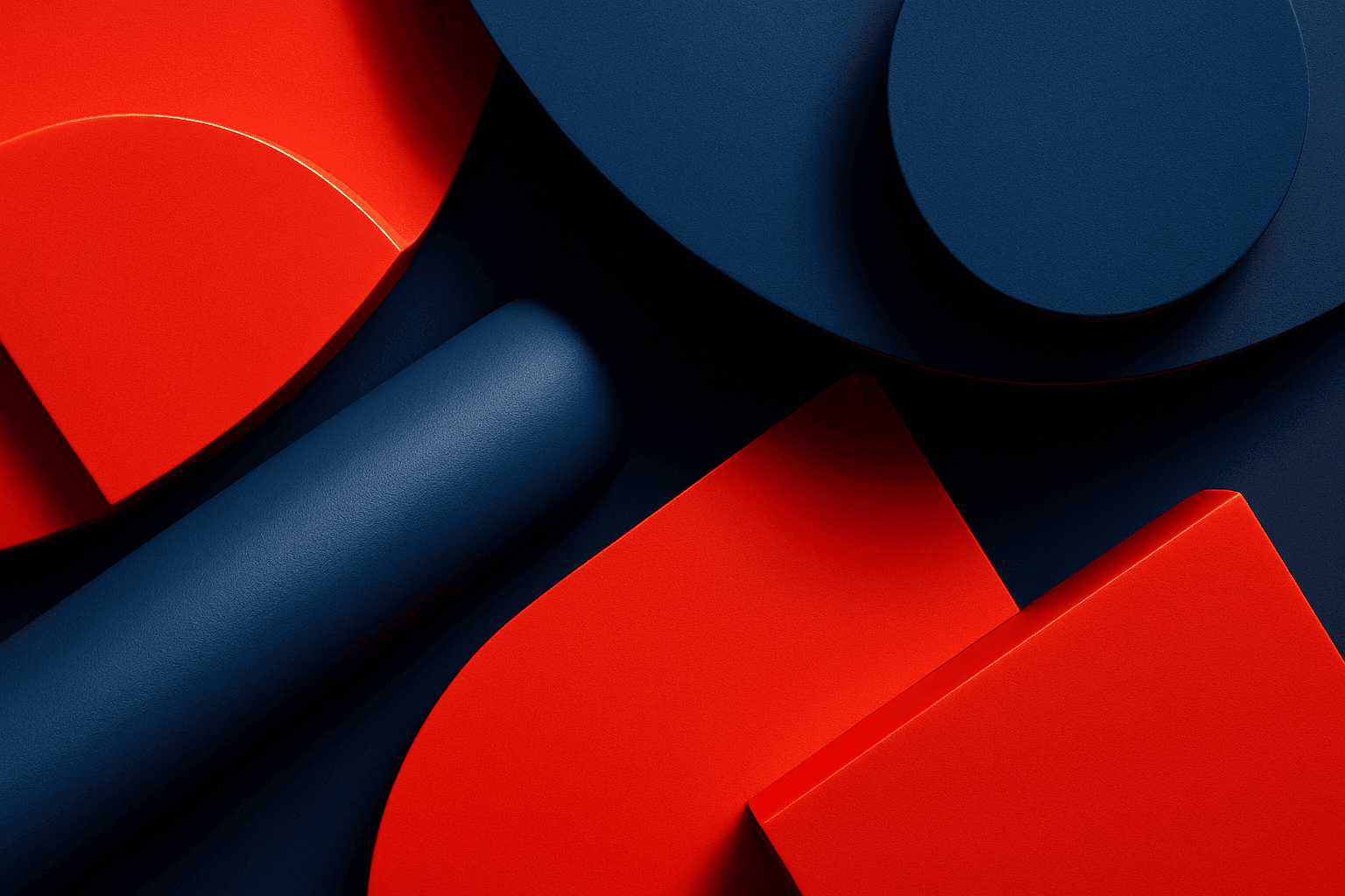 Abstract design using a high contrast color palette with vivid reds and dark blues