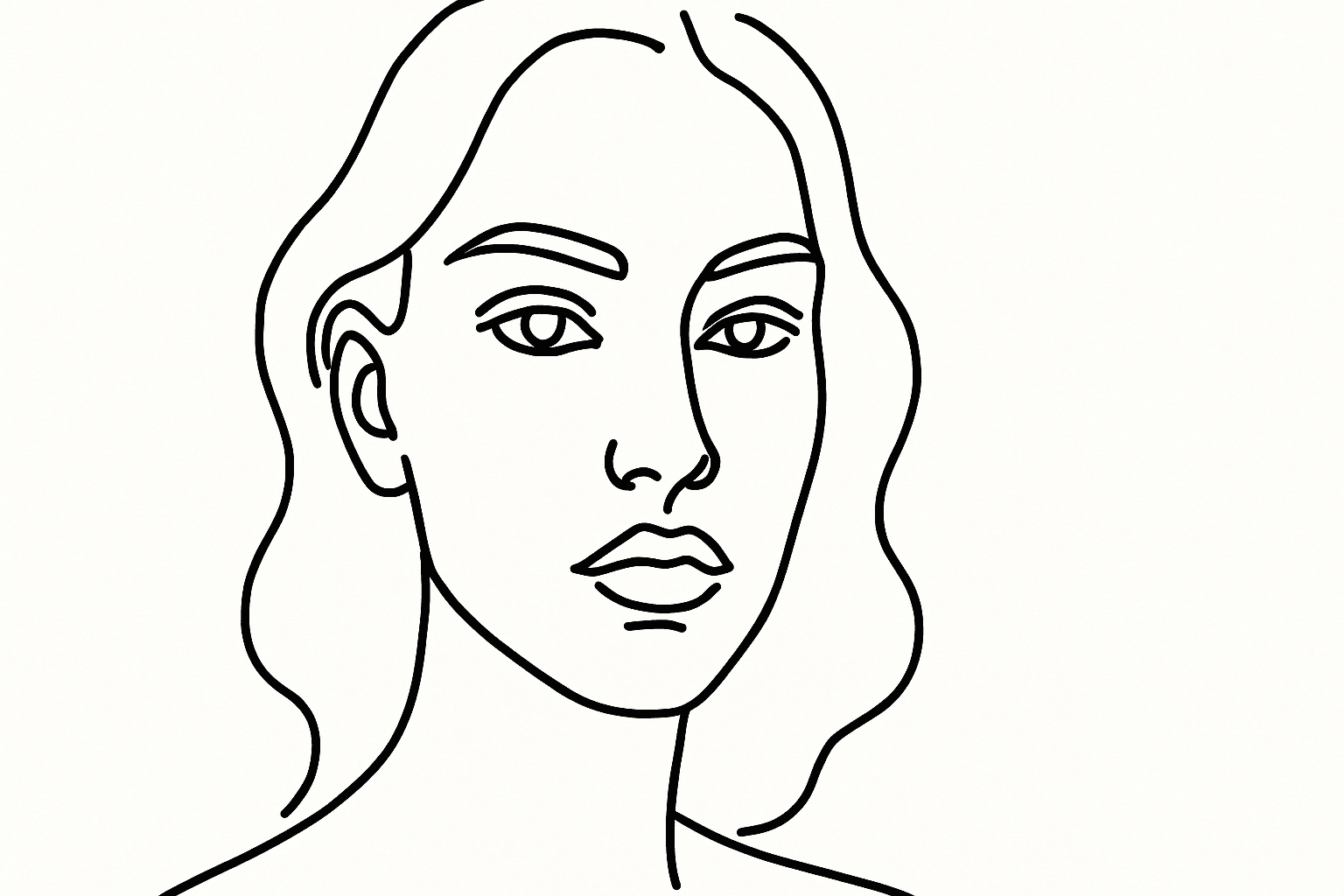 Minimalist line art illustration of a woman's face with clean bold outlines and no shading