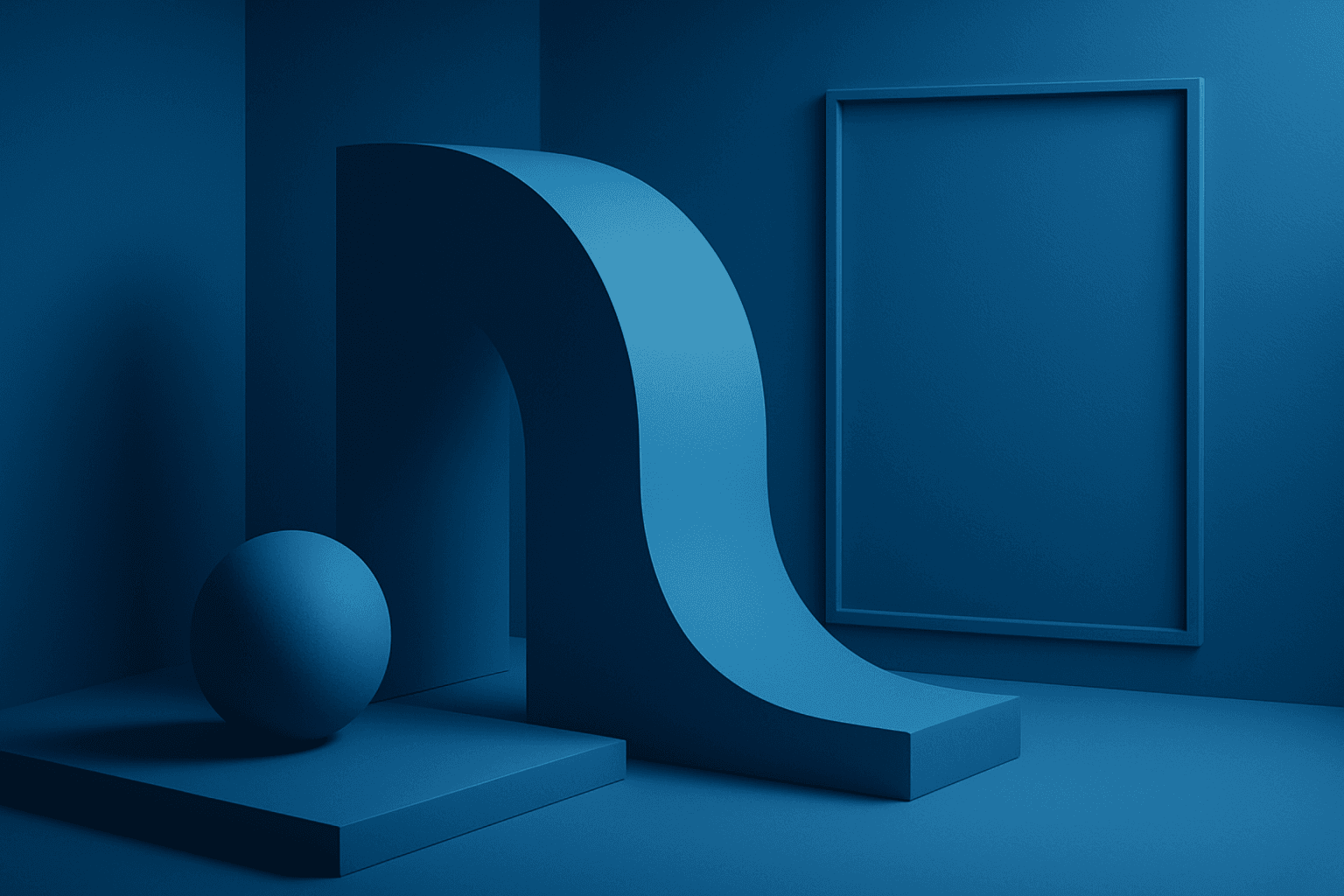 Artistic AI-generated image showcasing a monochromatic blue palette with gradient shades and soft lighting