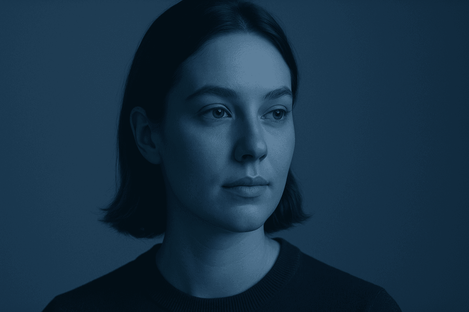 Modern editorial photo with monochromatic blue color scheme, soft lighting, premium polish