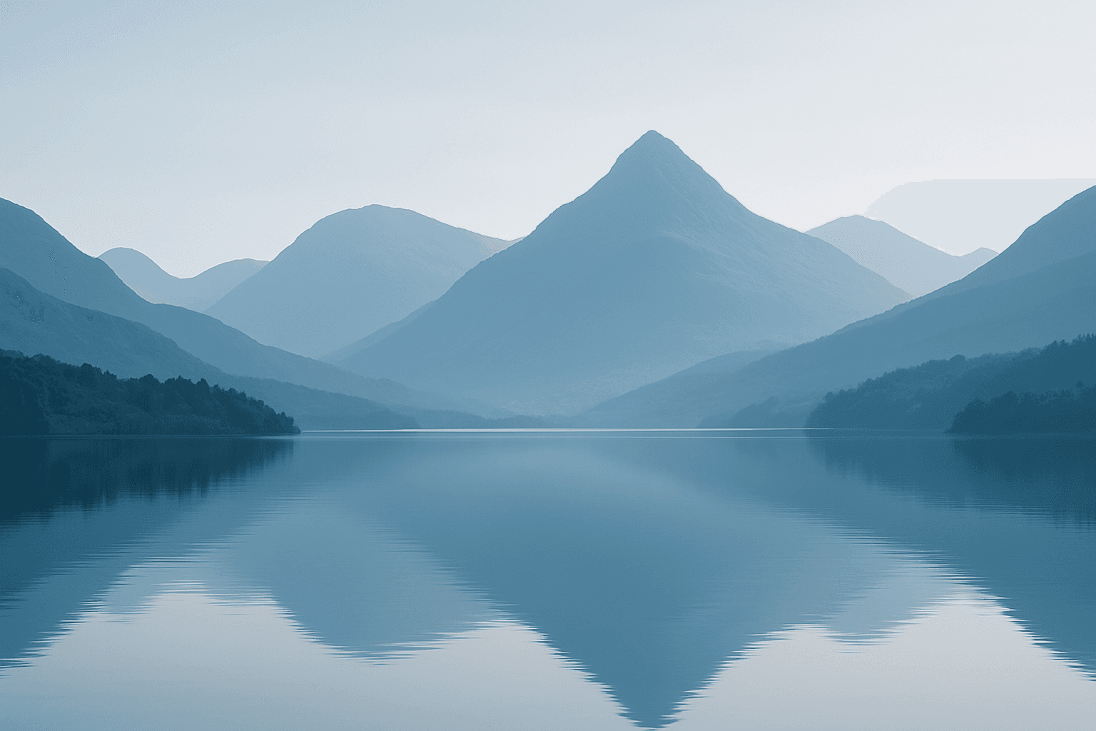 AI generated serene landscape using monotone blue palette with soft lighting
