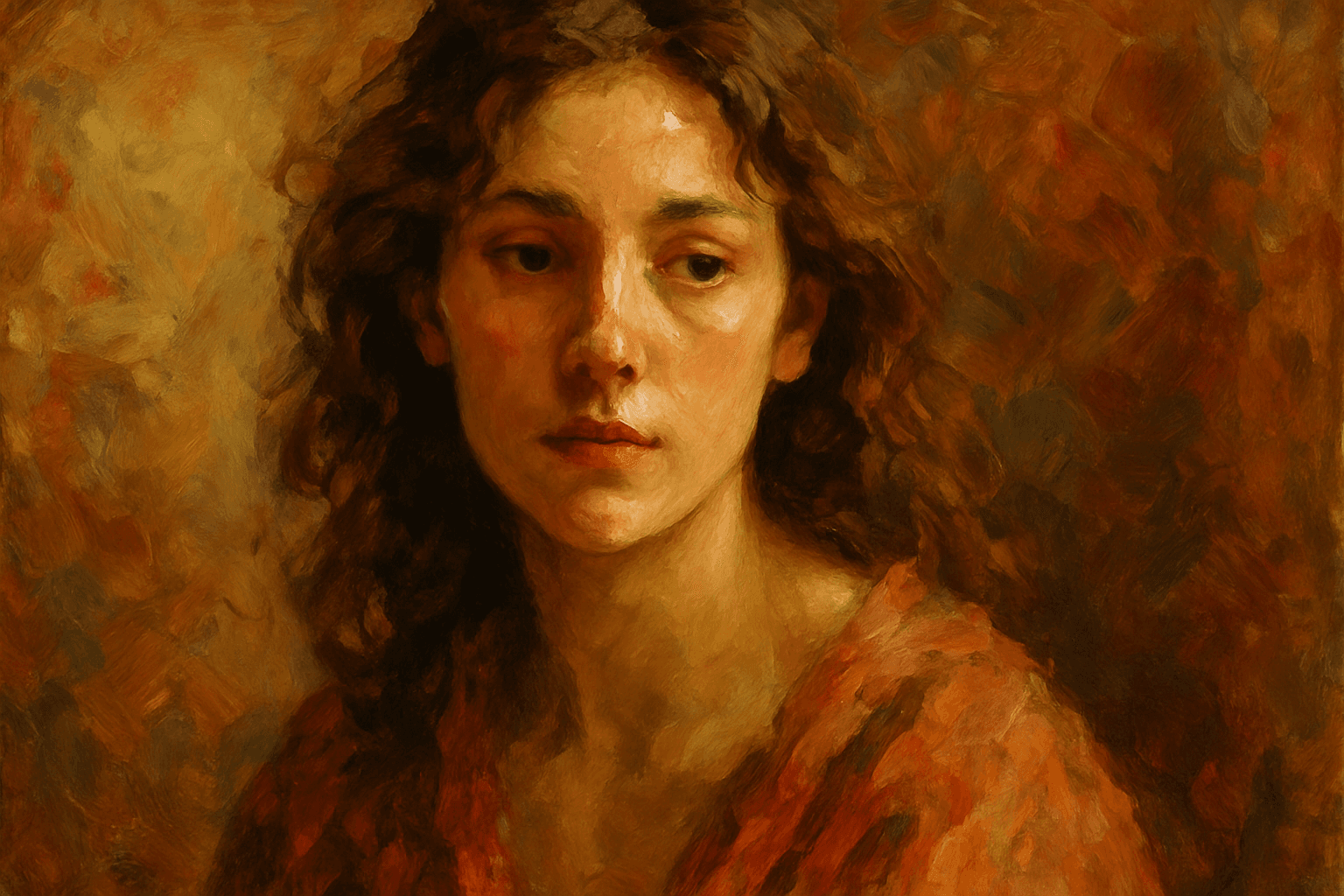 AI generated portrait in painterly brushstroke style with visible textured oil brushstrokes