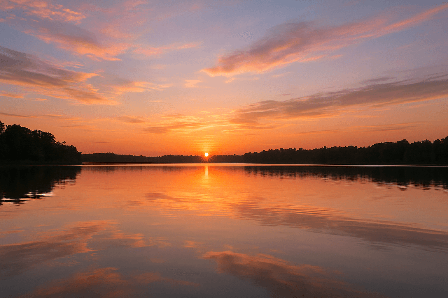 Serene peaceful sunset backdrop with warm orange and pink gradient sky over calm natural landscape