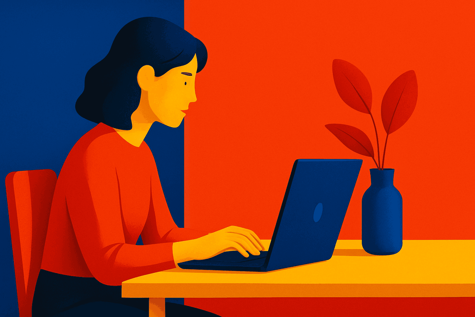 Illustration featuring vivid saturated primary palette with intense red, blue, and yellow colors in clean composition