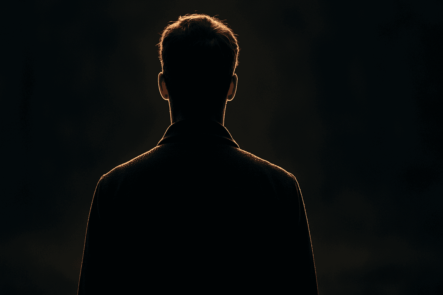 Portrait of a female figure illuminated by silhouette outline lighting with glowing rim edges on a dark background