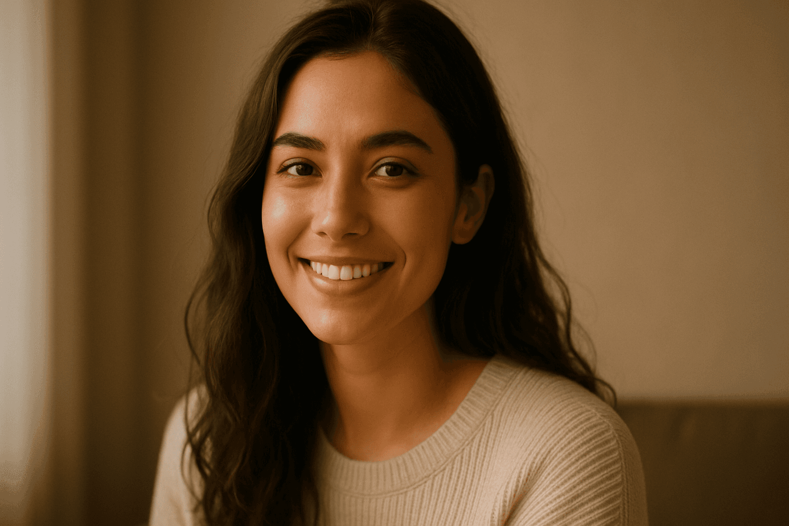 Portrait photo featuring warm soft ambient glow lighting and gentle shadows