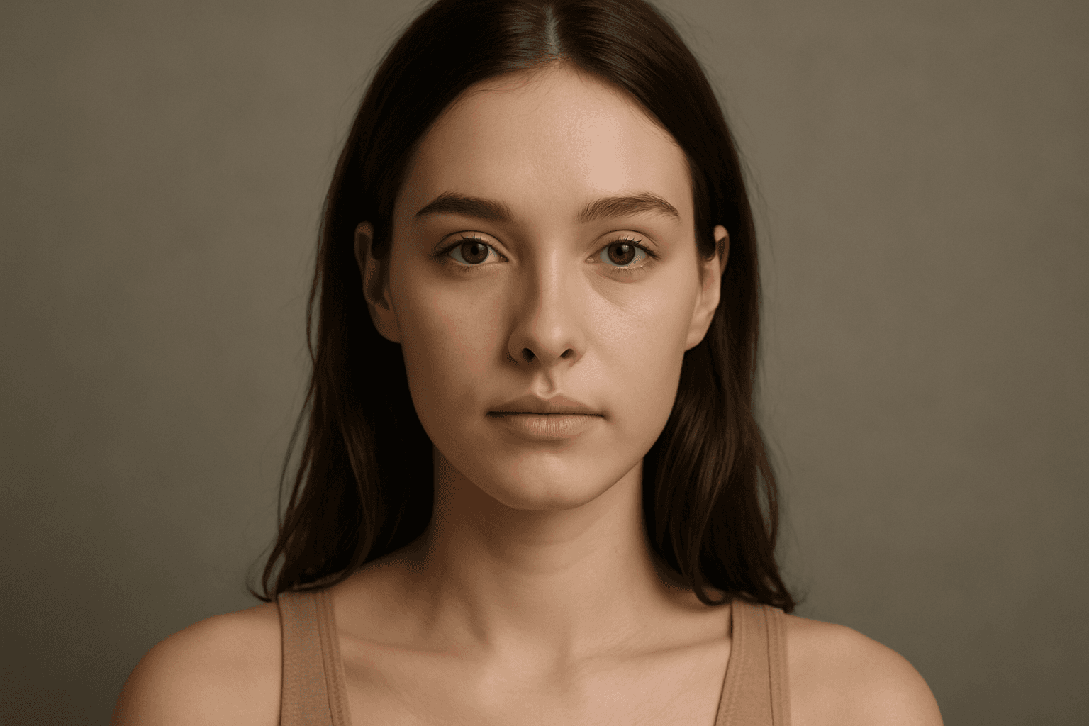 Portrait of woman with soft diffused lighting producing gentle shadows and natural skin tones