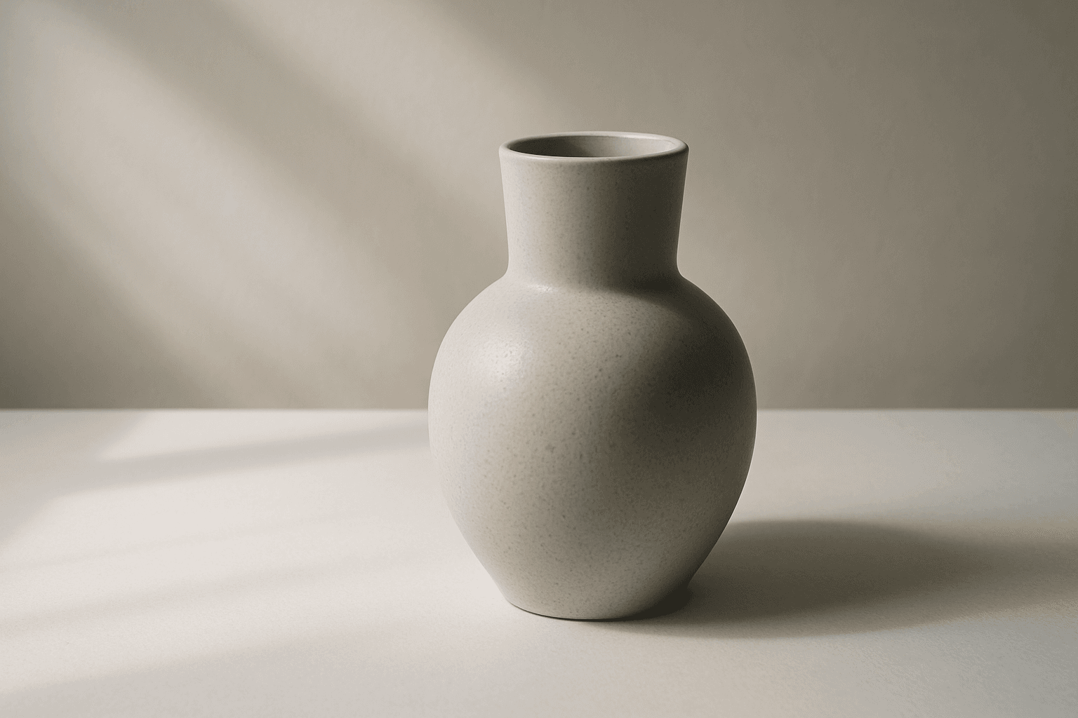 Close-up of a modern ceramic vase illuminated with soft shadow gradients under diffused natural light