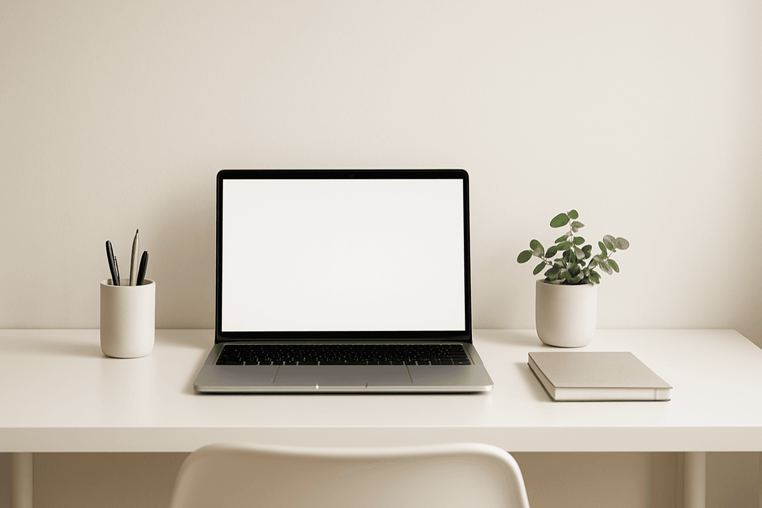Modern, clean workspace with strategic white space showcasing minimalistic composition