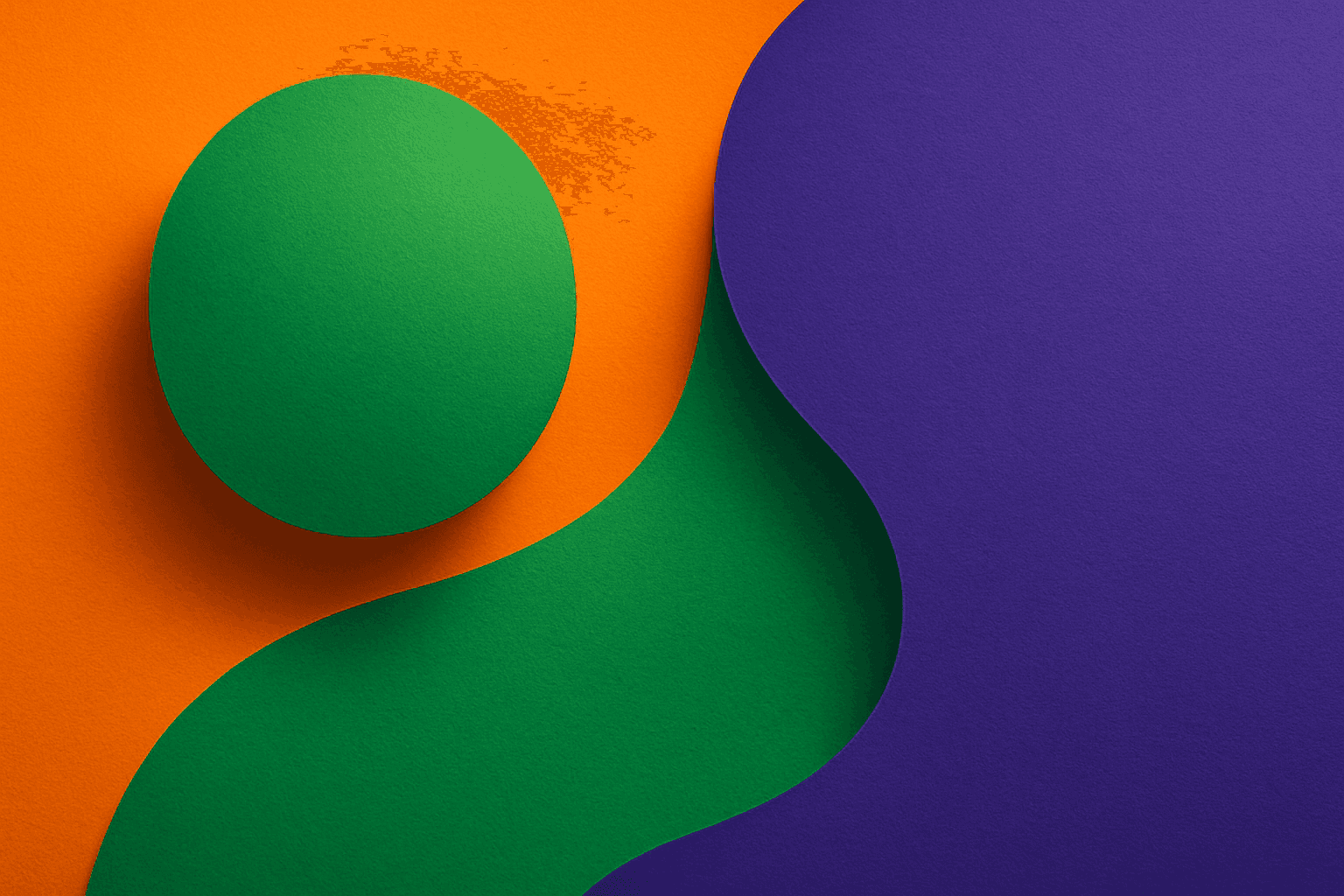 Abstract composition showcasing triadic color harmony with vibrant orange, green, and violet hues
